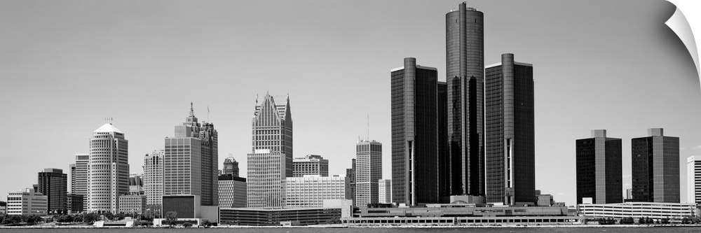 Panoramic view of skyscrapers in Detroit, Michigan.