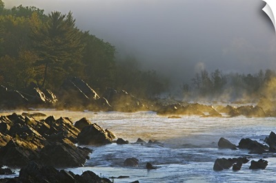 Mist over rocky Saint Louis River, approaching storm clouds, Jay Cooke State Park, Minnesota