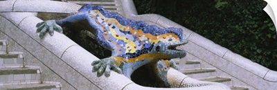 Mosaic of a Dragon on a staircase, Parc Guell, Mt. Carmel, Gracia District, Barcelona, Catalonia, Spain