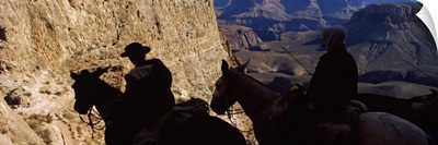 Mule riders and hikers on the trail, South Kaibab Trail, Grand Canyon National Park, Arizona,