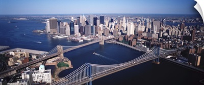 New York, Lower Manhattan, Brooklyn Bridge and Manhattan Bridge