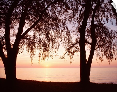 New York, Sodus Bay, Lake Ontario, Sunset over a lake