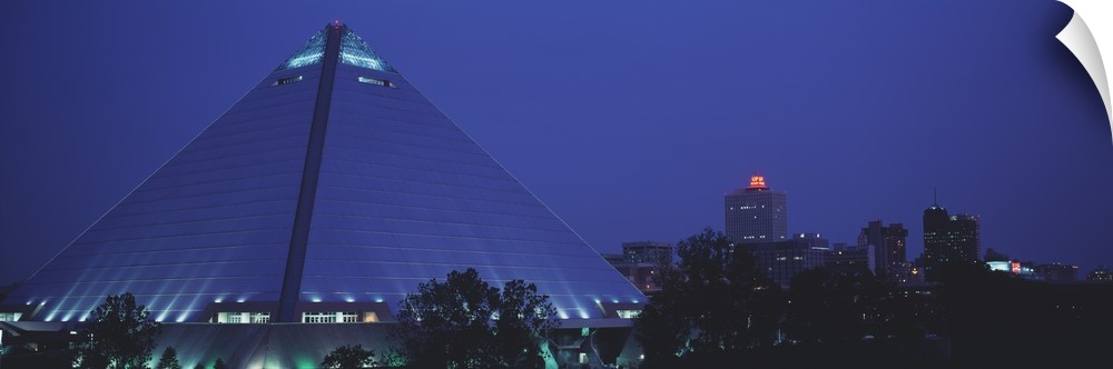 A panorama of the Pyramid Arena at night. The 32-story Memphis Pyramid is 3rd largest in the world and is taller than the ...