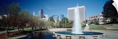 North Carolina, Charlotte, View of a fountain in a public park