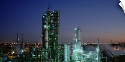 Oil refinery illuminated at night, Los Angeles, California