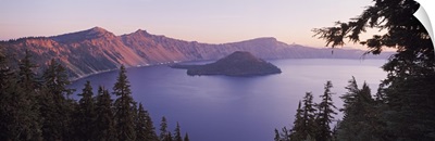 Oregon, Crater Lake, Aerial view of mountains around a lake
