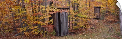 Outhouses in a forest, Adirondack Mountains, New York State