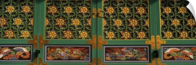 Paintings on the door of a Buddhist Haeinsa Temple, South Korea