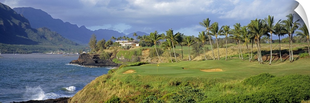 Palm trees at seaside, Kiele Course, Number 13, Kauai Lagoons Golf Club, Lihue, Hawaii