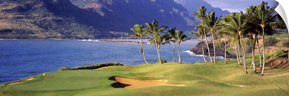 View of the sea from the 13th Hole at the Kauai Lagoons Golf Club in Lihue, Hawaii.
