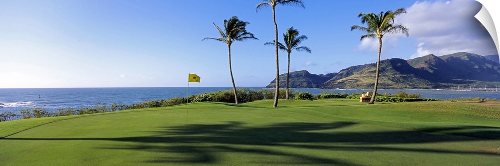 Palm trees on a golf course at the seaside, Kiele Course, Number 13, Kauai Lagoons Golf Club, Lihue, Hawaii