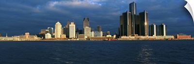 Panoramic sunrise view of Renaissance Center, Detroit, MI