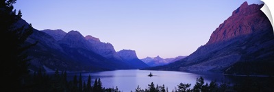 Panoramic view of a lake, Wild Goose Island, Saint Mary Lake, Glacier National Park, Montana