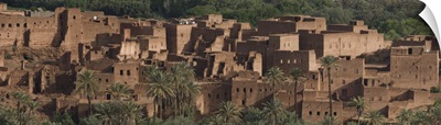 Panoramic view of the Kasbah of Tinerhir in disrepair, Morocco