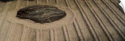 Pattern on sand around a rock at a temple, Ginkaku-Ji, Sakyo Ward, Kyoto, Kyoto Prefecture, Kinki Region, Honshu, Japan