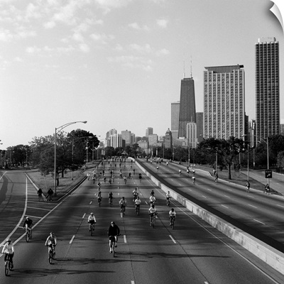 People cycling on a road, Bike The Drive, Lake shore Drive, Chicago, Illinois