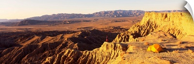 Person camping on a cliff, Anza Borrego Desert State Park, California