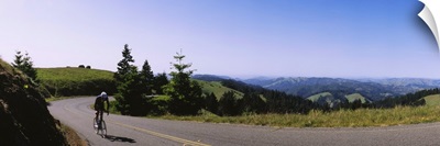 Person cycling on a mountain, Mt Tamalpais, Marin County, California