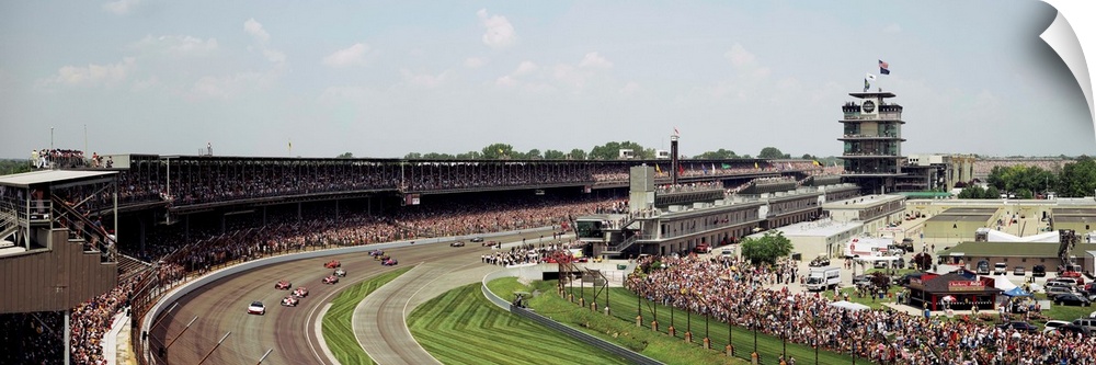 Race cars in pace lap in a stadium, Indianapolis 500, Indianapolis Motor Speedway, Speedway, Indianapolis, Indiana, USA