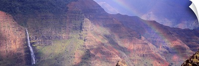 Rainbow over a canyon, Waimea Canyon, Waipoo Falls, Kauai, Hawaii