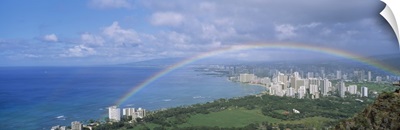 Rainbow over a city, Waikiki, Honolulu, Oahu, Hawaii