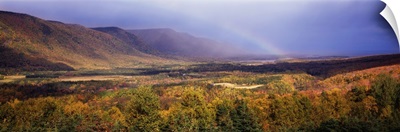 Rainbow over Cape Breton Highlands near Cape North, Nova Scotia, Canada