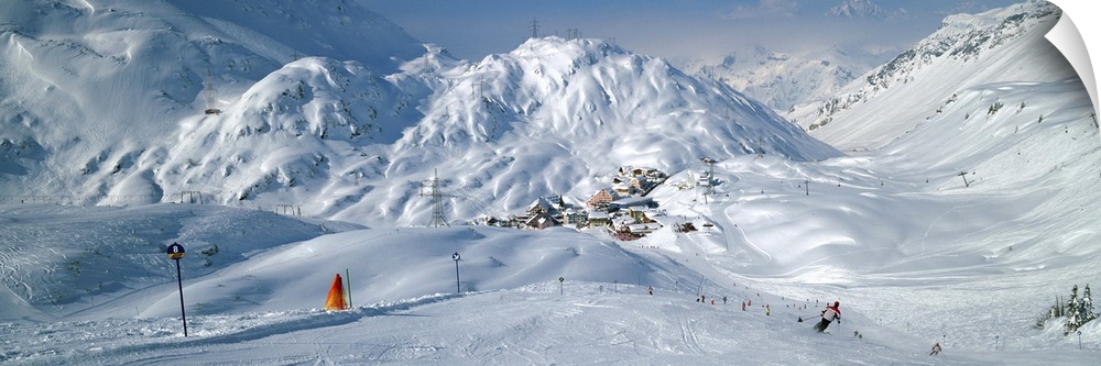 Rear view of a person skiing in snow, St. Christoph, Austria