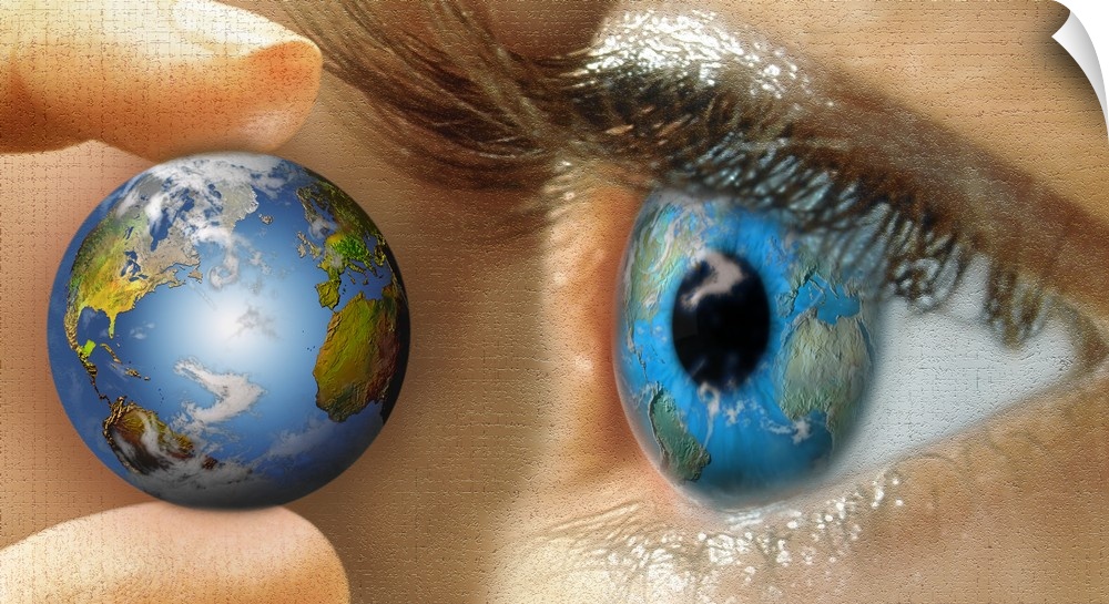 Reflection of a globe in a person's eye