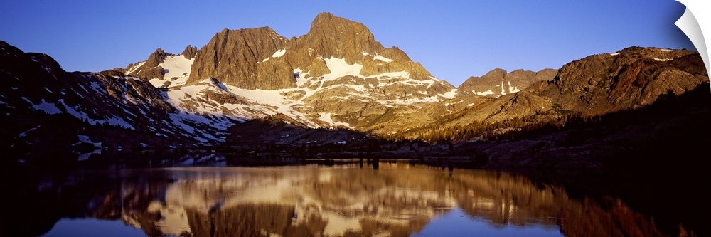 Reflection of a mountain in a lake, Banner Peak, Thousand Island Lake, Ansel Adams Wilderness, Californian Sierra Nevada, ...
