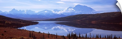 Reflection of a mountain range in a lake, Mt McKinley, Wonder Lake, Denali National Park, Alaska,