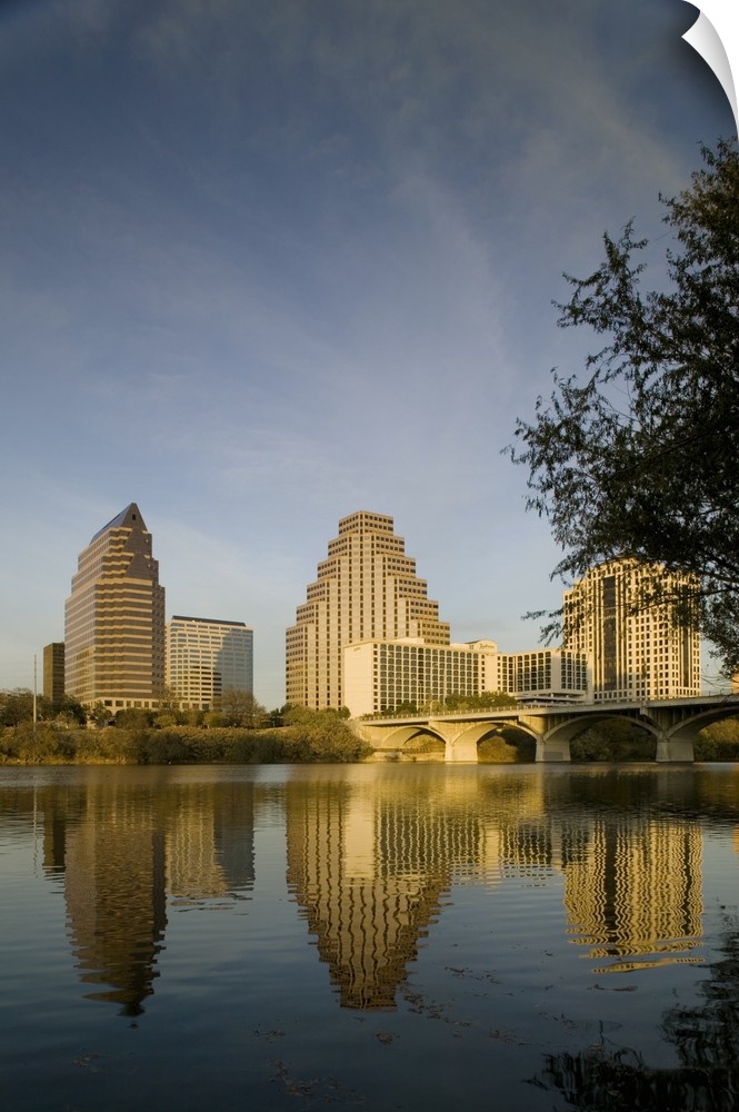 Reflection of buildings in water, Town Lake, Austin, Texas