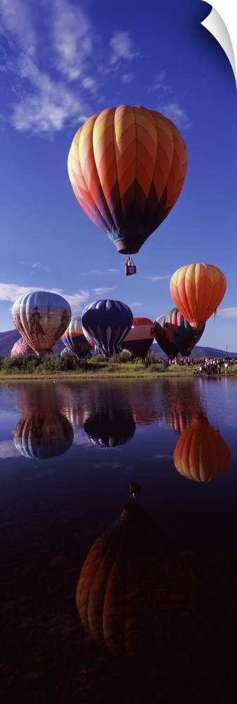 Reflection of hot air balloons in a lake Hot Air Balloon Rodeo Steamboat Springs Routt County Colorado