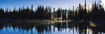 Reflection of pine trees in a lake, Sparks Lake, Deschutes County, Oregon