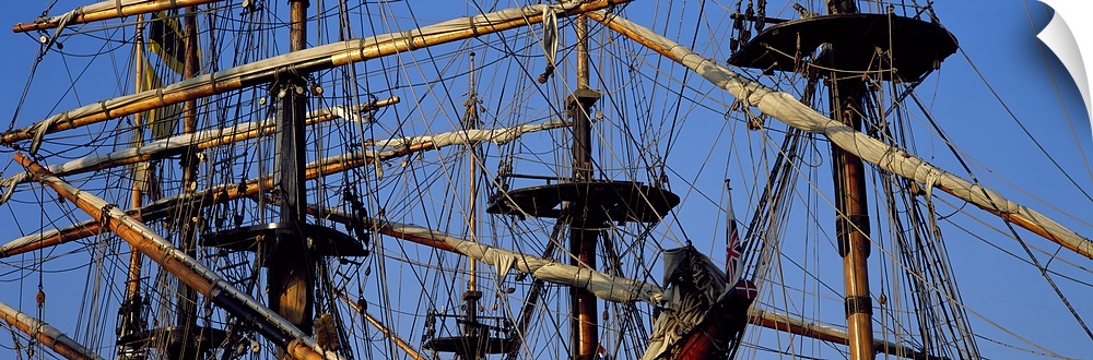 Rigging of a tall ship, Finistere, Brittany, France