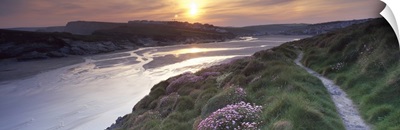 River flowing at sunset Porth Newquay Cornwall England