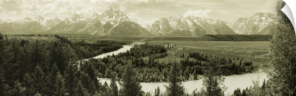 River flowing through a landscape with mountains in the background, Snake River, Grand Teton National Park, Wyoming
