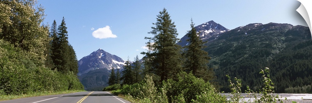 Road with a mountain in the background, Exit Glacier Road, Seward, Kenai Peninsula Borough, Alaska, USA