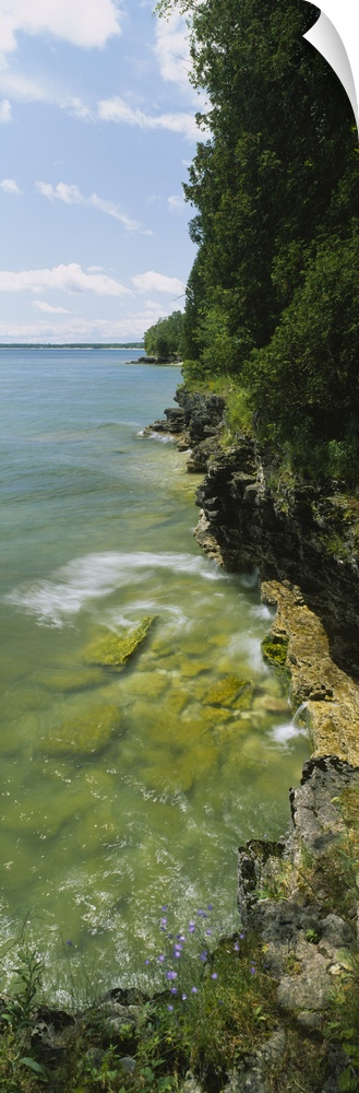 Rock formations along a lake, Cave Point Country Park, Lake Michigan, Door County, Wisconsin