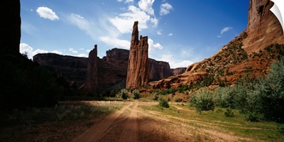 Rock formations on a landscape, Spider Rock, Canyon De Chelly, Arizona