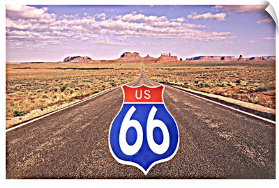 Route 66 Sign Superimposed on Road