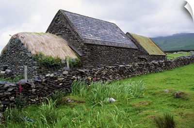 Rustic stone farmhouse, rural Ireland.