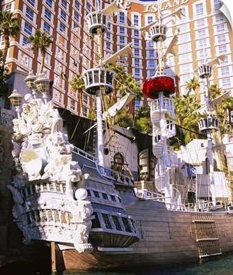 Sailing ship moored in front of a hotel, Treasure Island Hotel And Casino, Las Vegas, Nevada