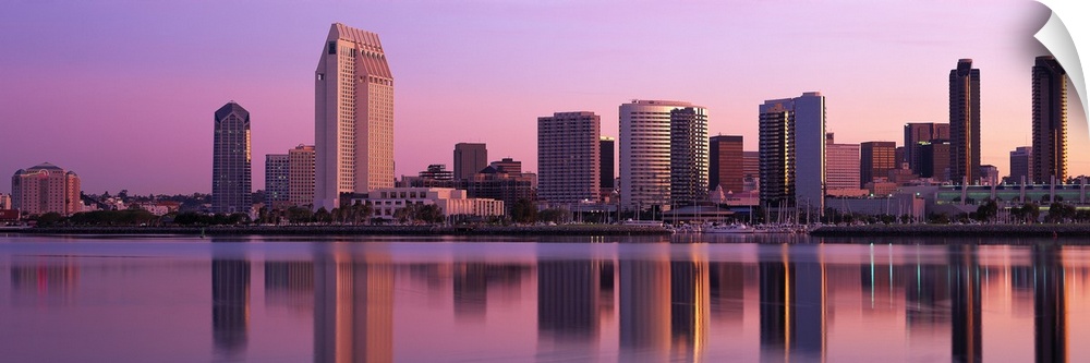 San Diego, California skyline at sundown.