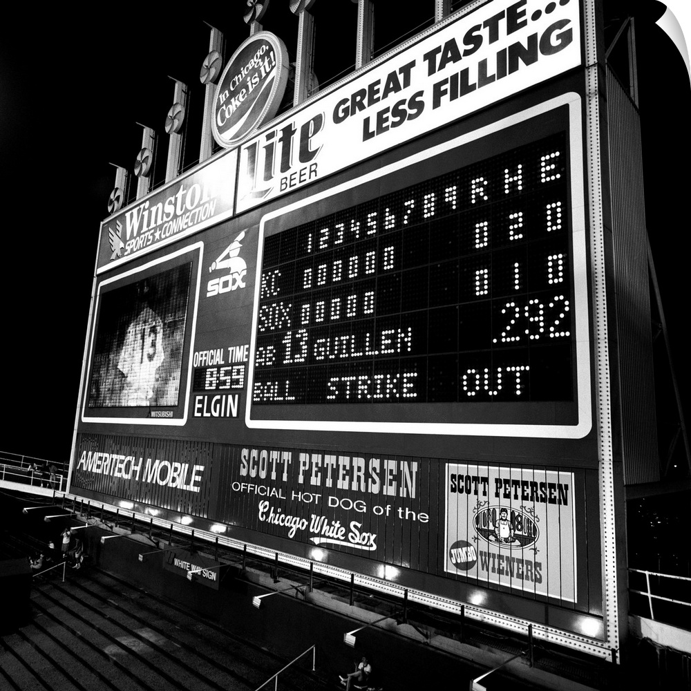 Scoreboard in a baseball stadium, U.S. Cellular Field, Chicago, Cook County, Illinois, USA