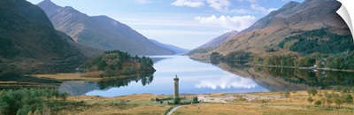 Scotland, Highlands, Loch Shiel Glenfinnan Monument, Reflection of cloud in the lake