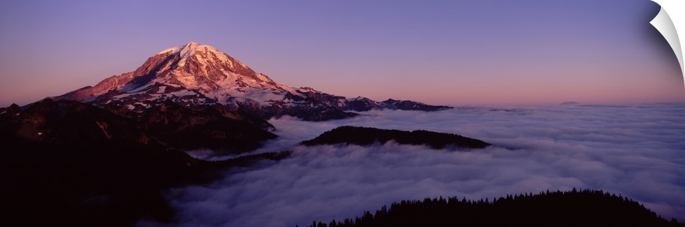 Sea of clouds with mountains in the background, Mt Rainier, Pierce County, Washington State,