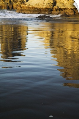 Sea stacks reflecting in calm water of Bandon Beach, Bandon Beach State Park, Oregon