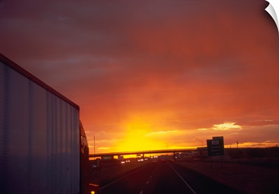 Semi-truck on a highway, Midland, Texas