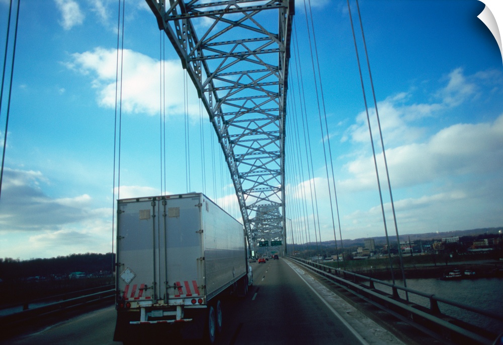 Semi-truck on a road, Interstate 64, Ohio River, Louisville, Kentucky