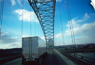 Semi-truck on a road, Interstate 64, Ohio River, Louisville, Kentucky